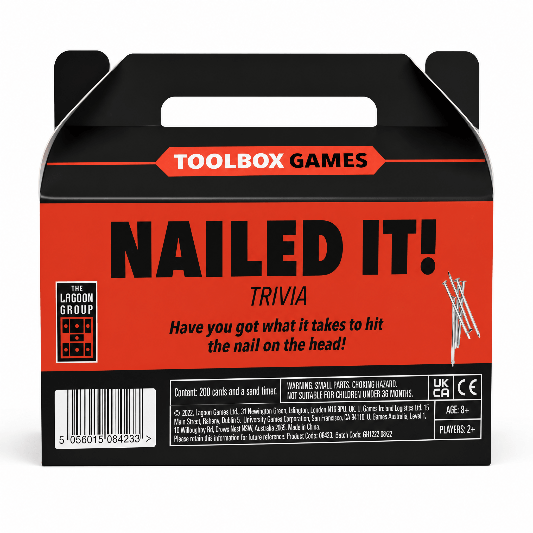 Lagoon Nailed It Trivia Game box featuring 'NAILED IT! TRIVIA' title and warning details.