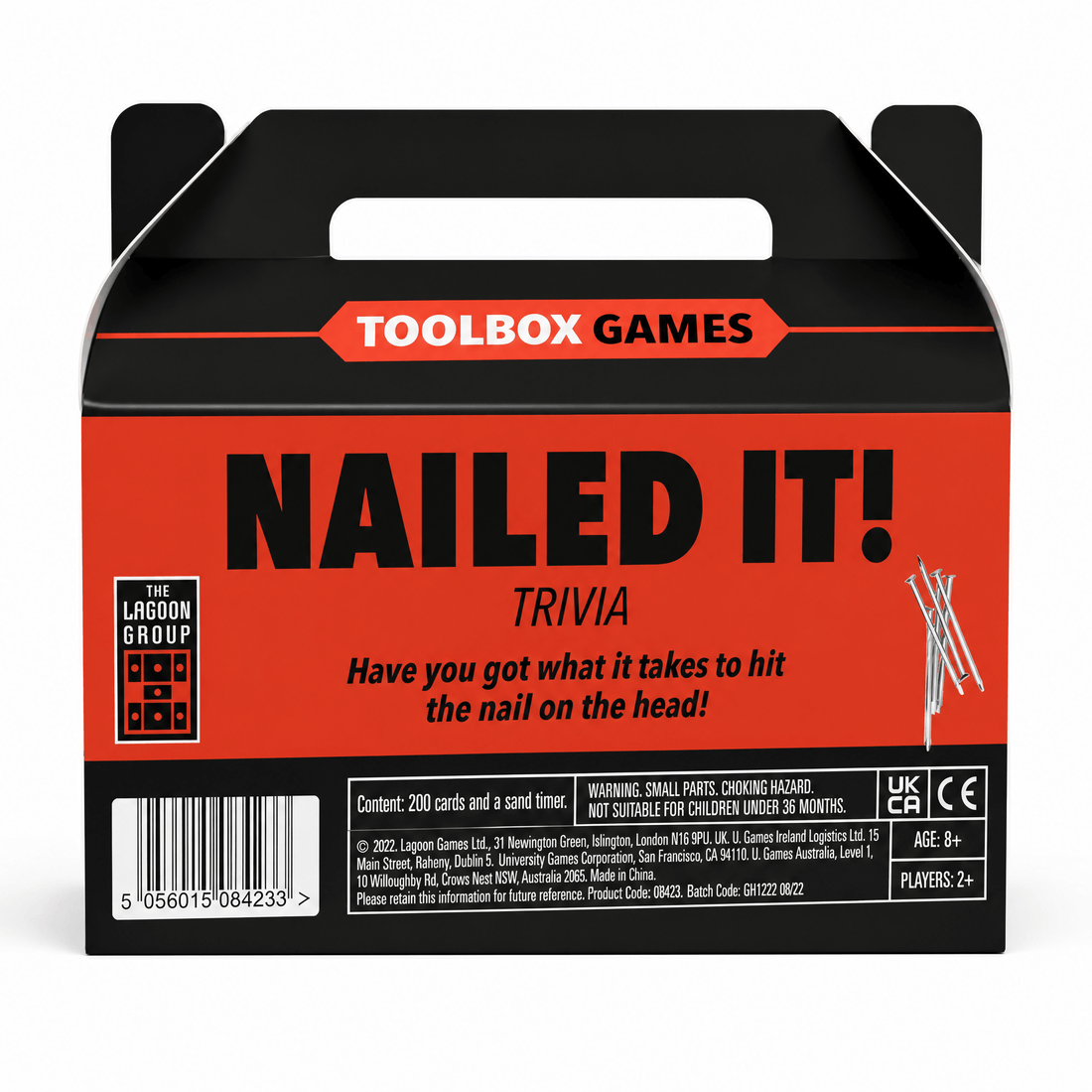 Lagoon Nailed It Trivia Game box featuring 'NAILED IT! TRIVIA' title and warning details.