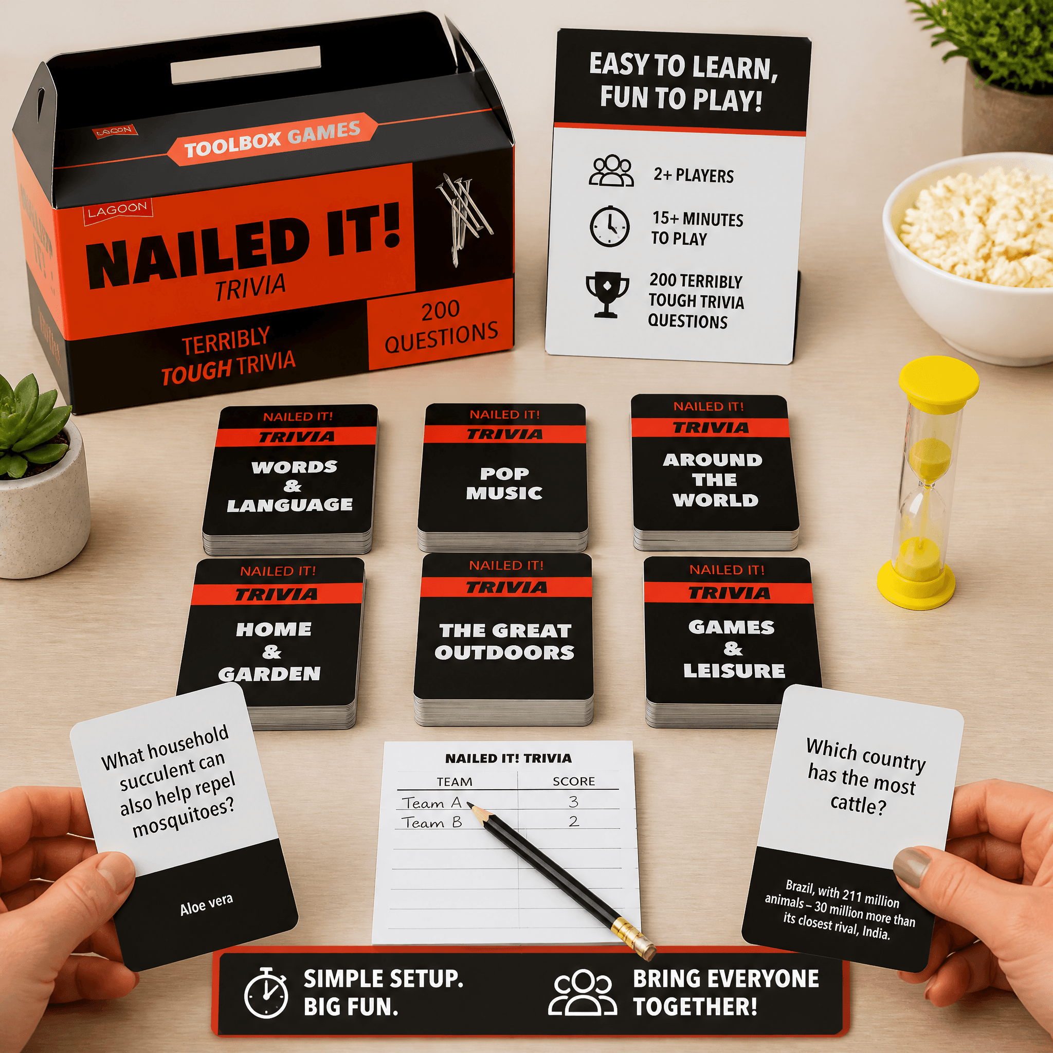 Lagoon Nailed It Trivia Game box with trivia cards for DIY fans and quiz lovers, perfect for fun gatherings.