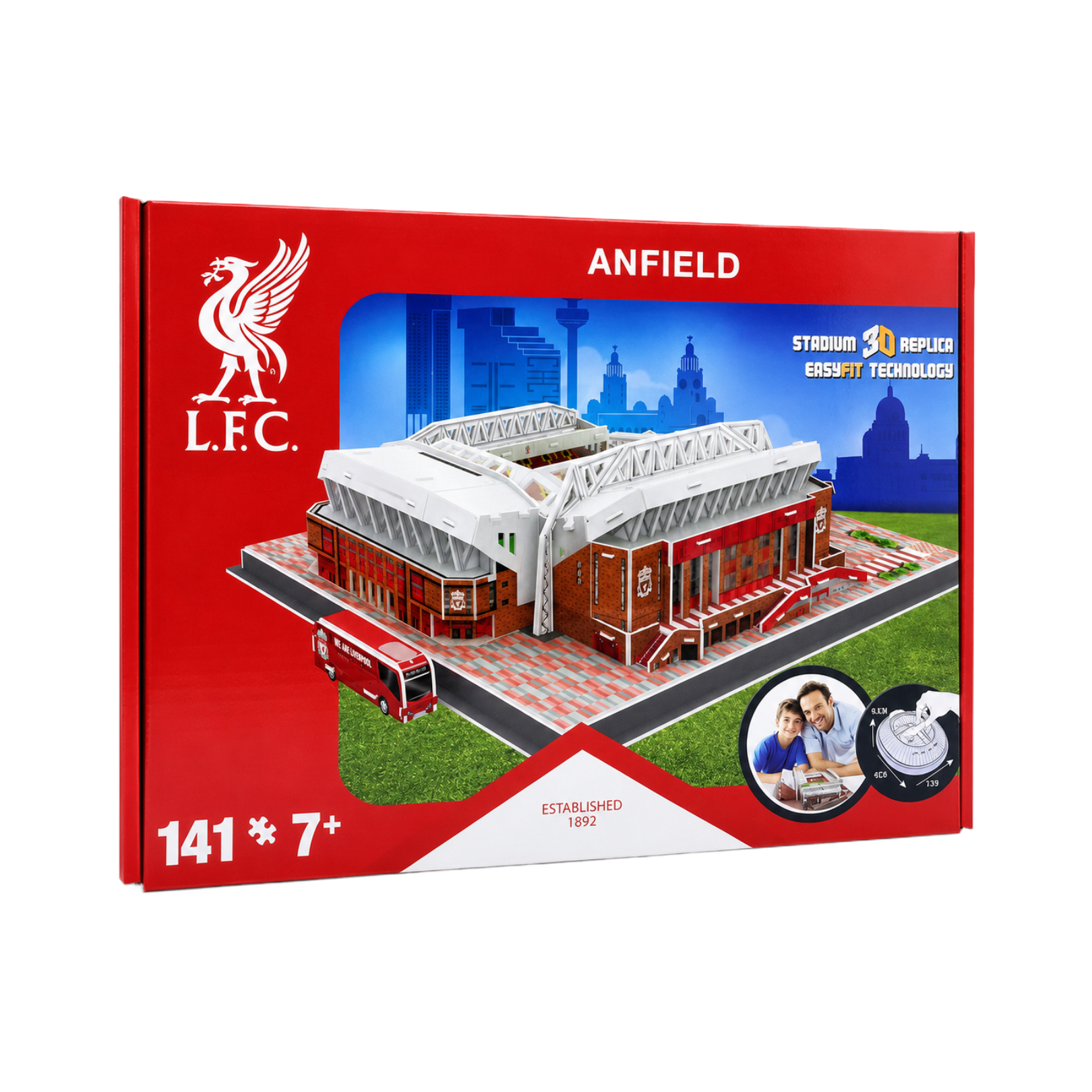 Liverpool Anfield 3D Stadium Puzzle box showcasing detailed 3D design for Liverpool FC fans.