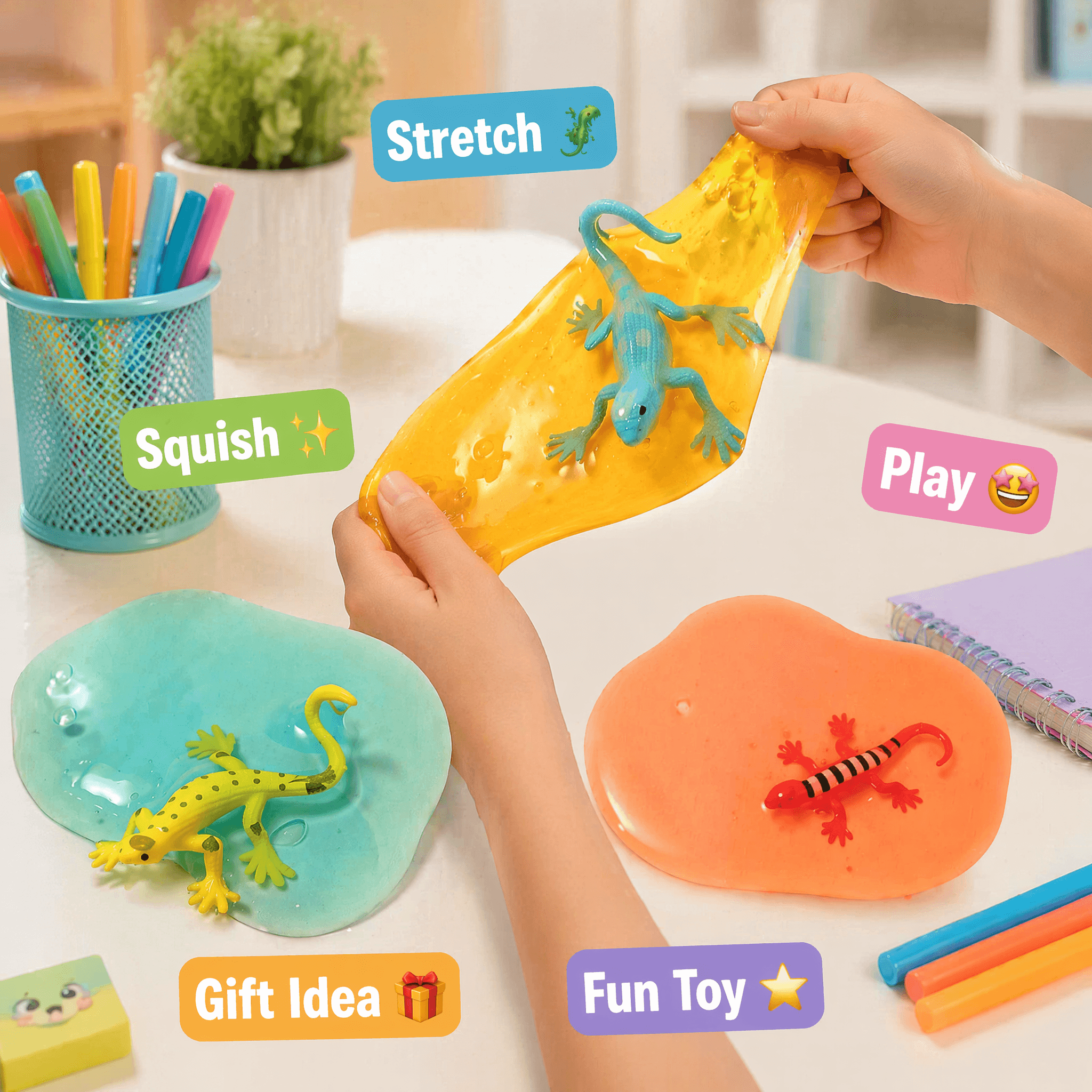 Lizard Slime in a Bottle – Magic Mud Sensory Slime Toy with Lizard Figure
