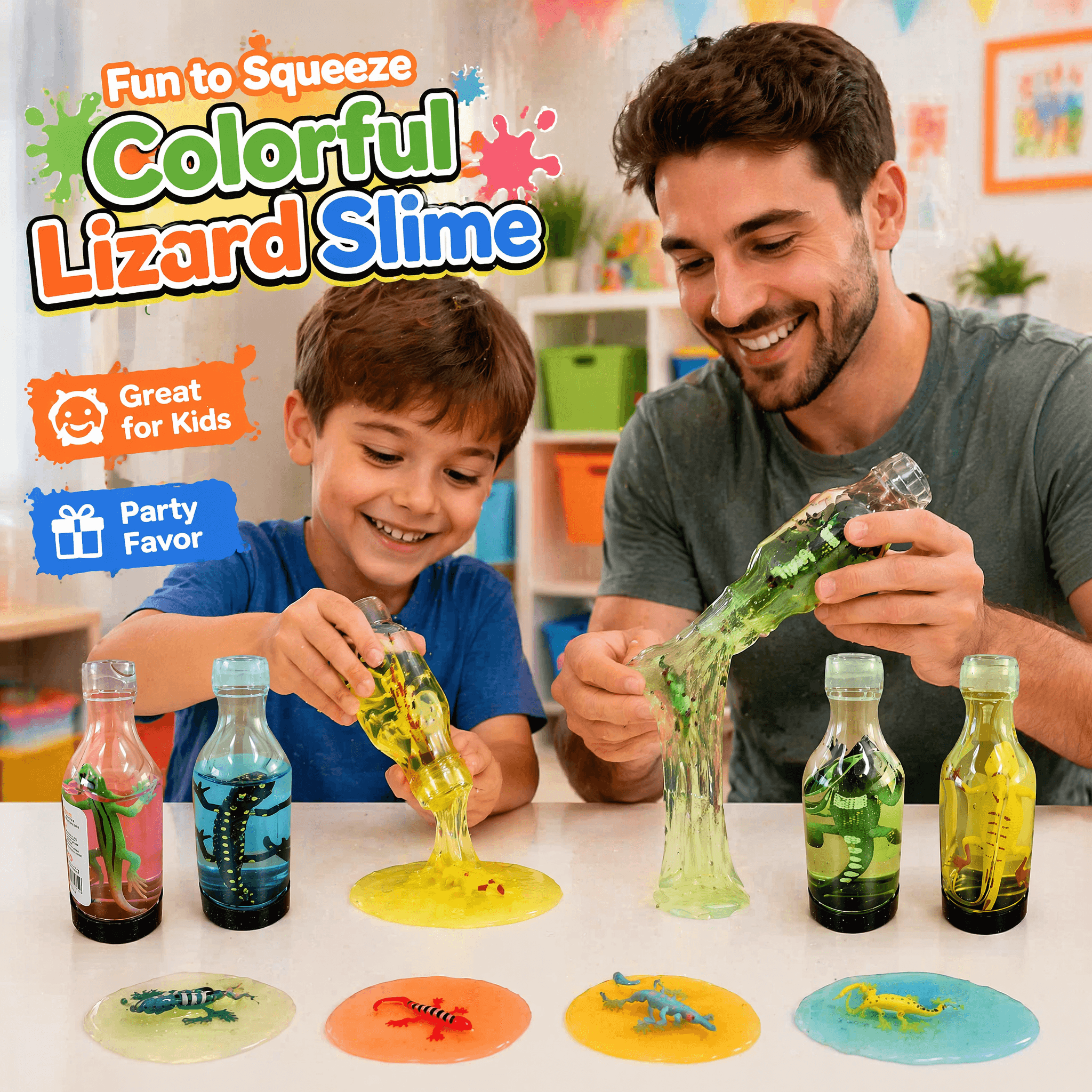 Lizard Slime in a Bottle – Magic Mud Sensory Slime Toy with Lizard Figure