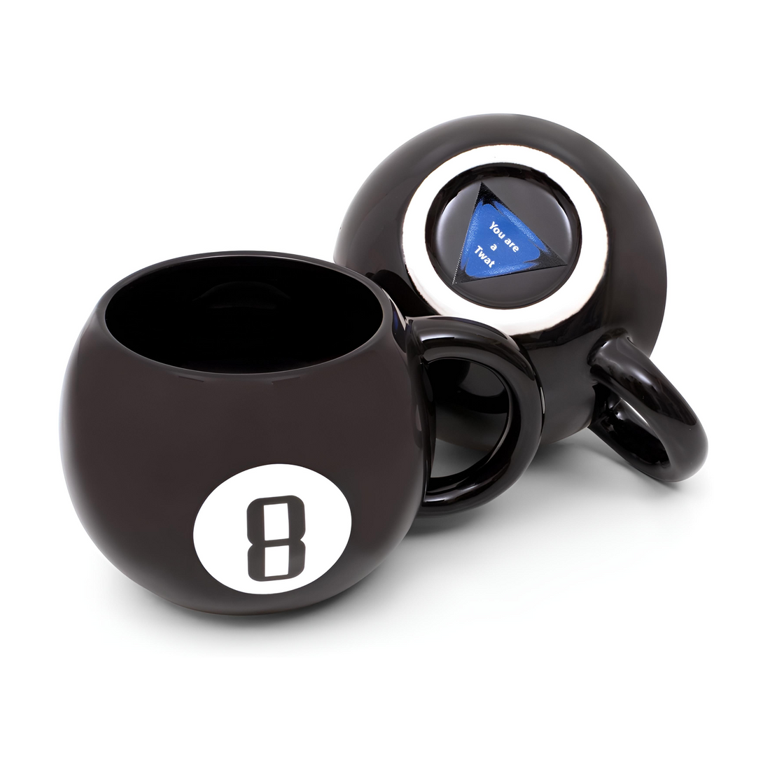 Magic 8 Ball Twat Mug with humorous fortune-telling design, perfect for a laugh during coffee breaks.
