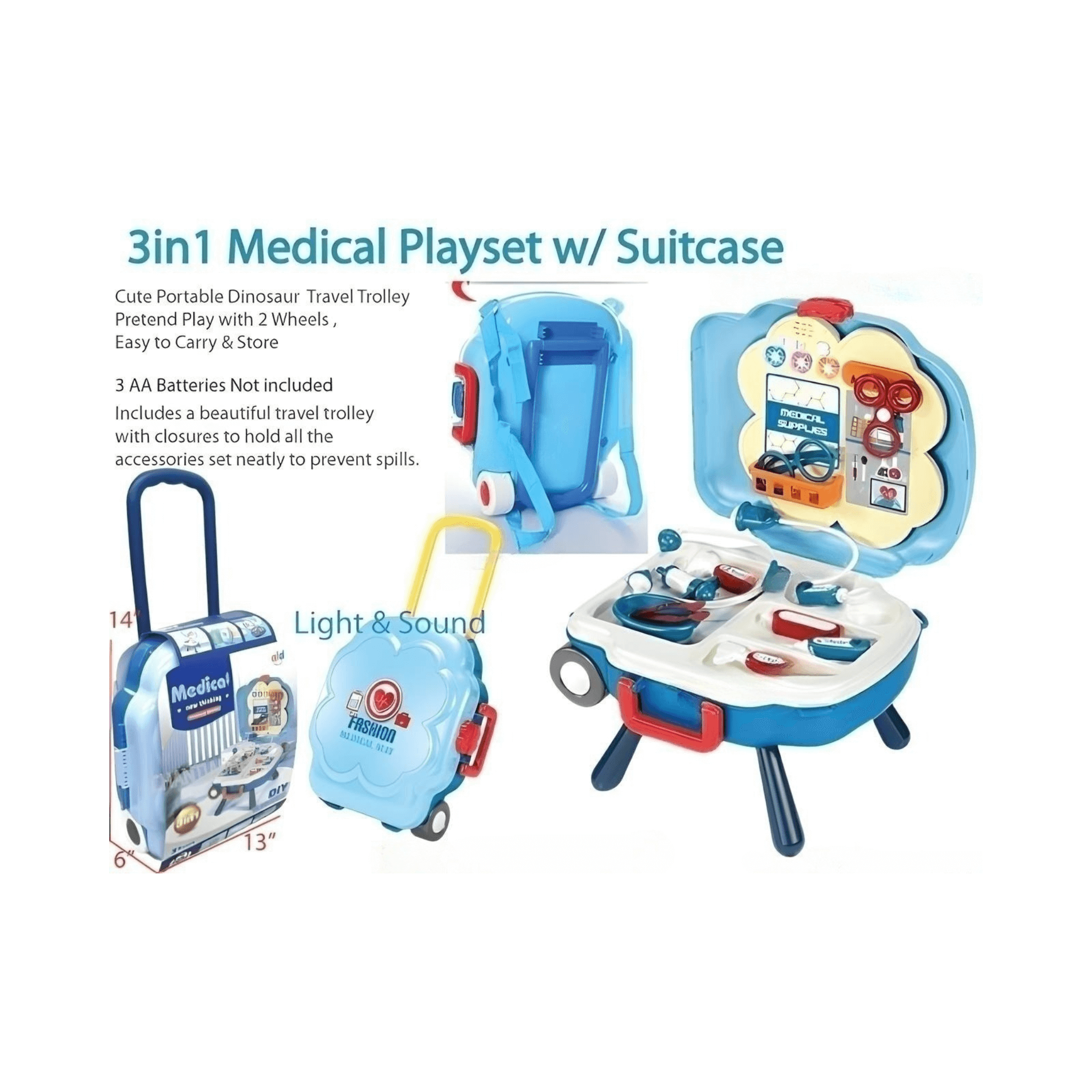 3 in 1 Medical Playset with Suitcase – Doctor Toy Kit for Kids