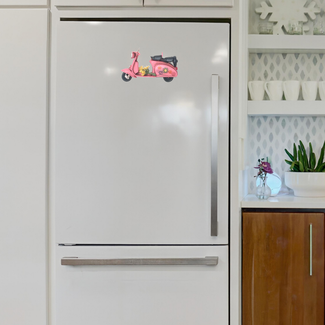 Metal Pink Scooter Fridge Magnet