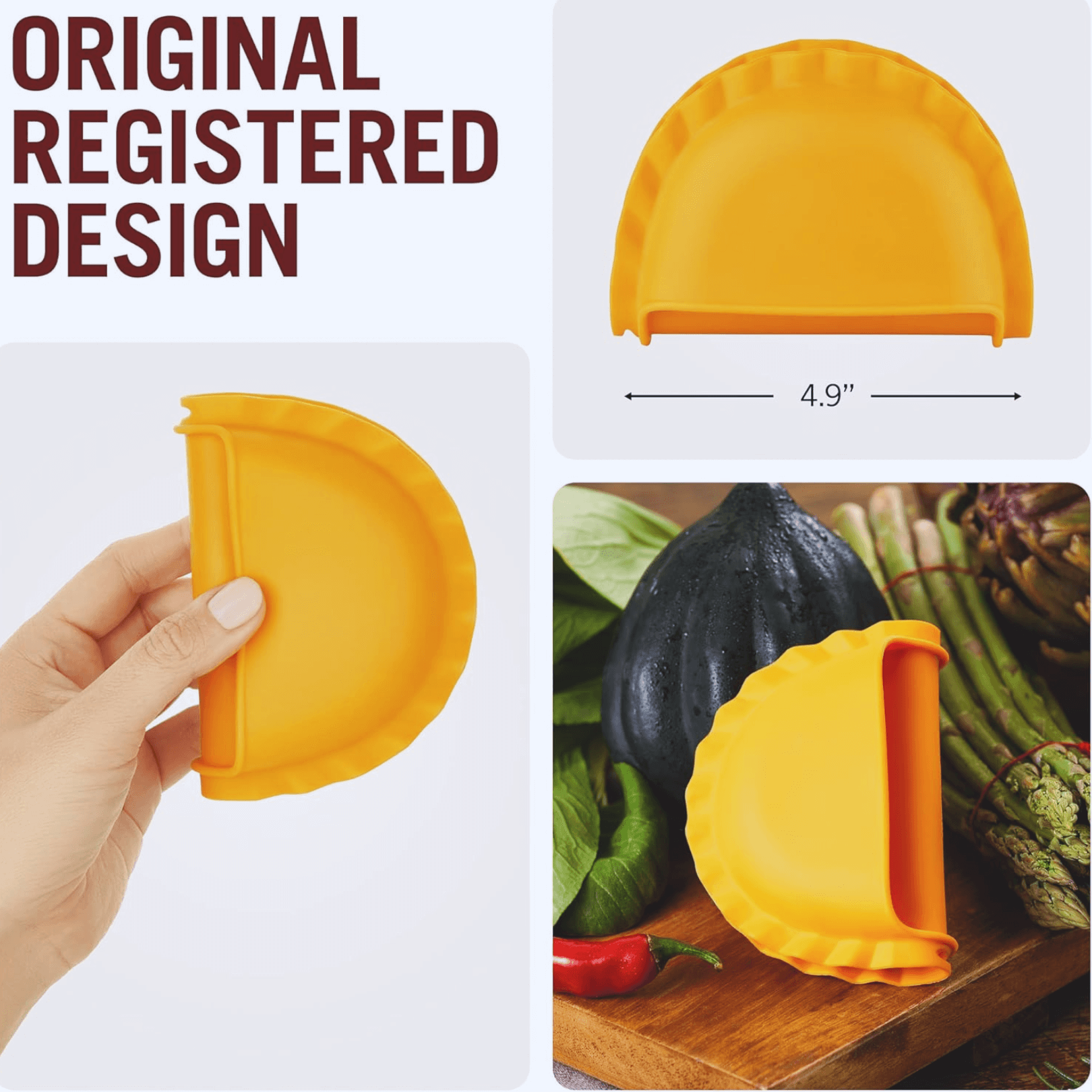 Mezzelune Silicone Oven Mitt in bright yellow, showcasing original design and ergonomic grip for handling hot cookware.