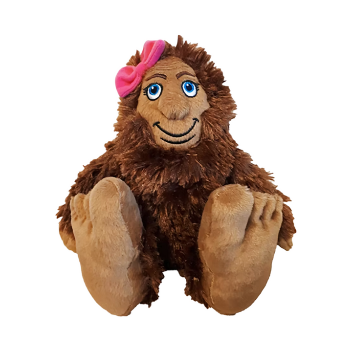 Miss BigFoot SheSquatch plush with pink bow and cute facial features, perfect for gifting and cuddling.