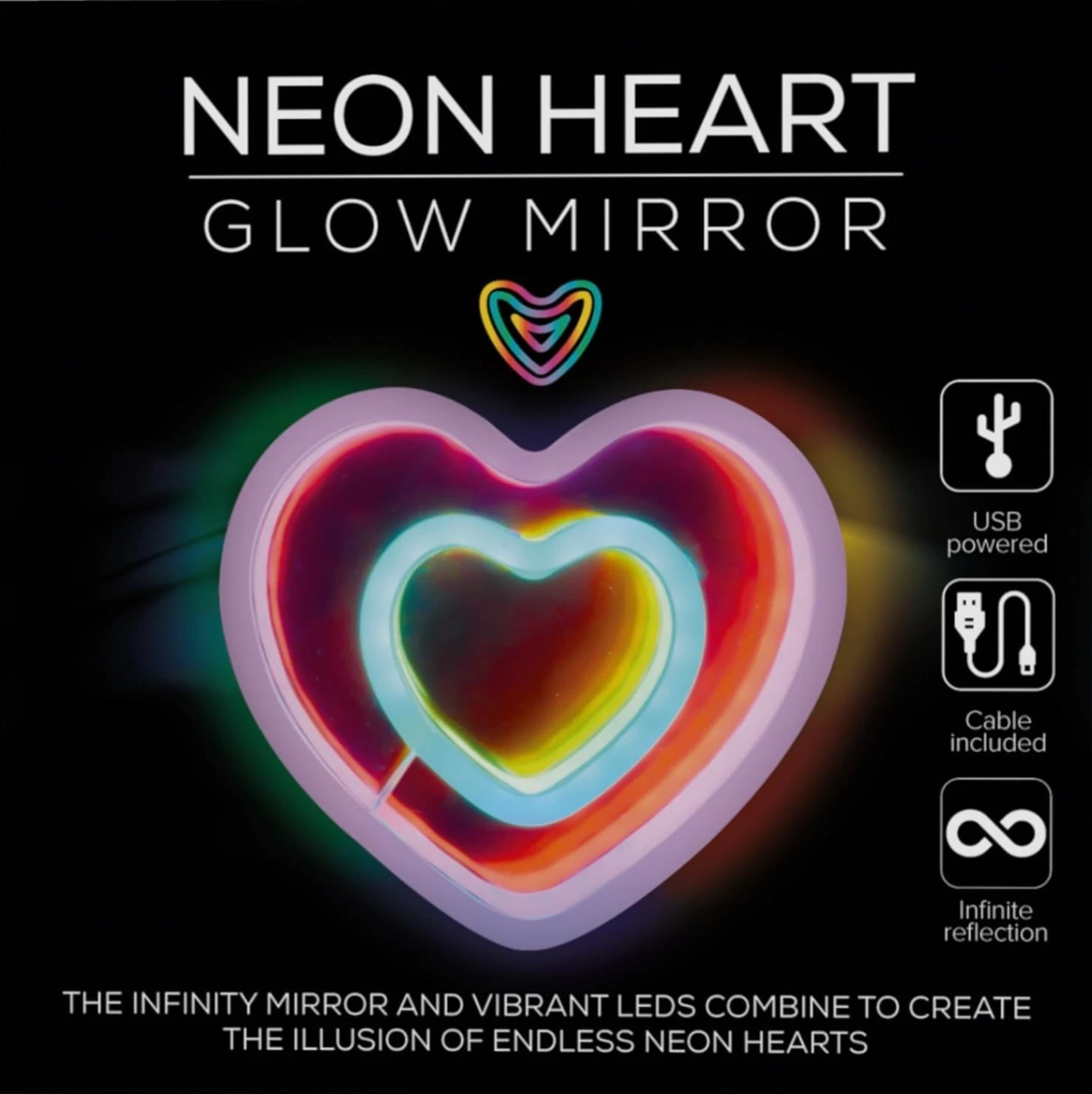 Neon Heart Glow Infinity Mirror - Led Room Light