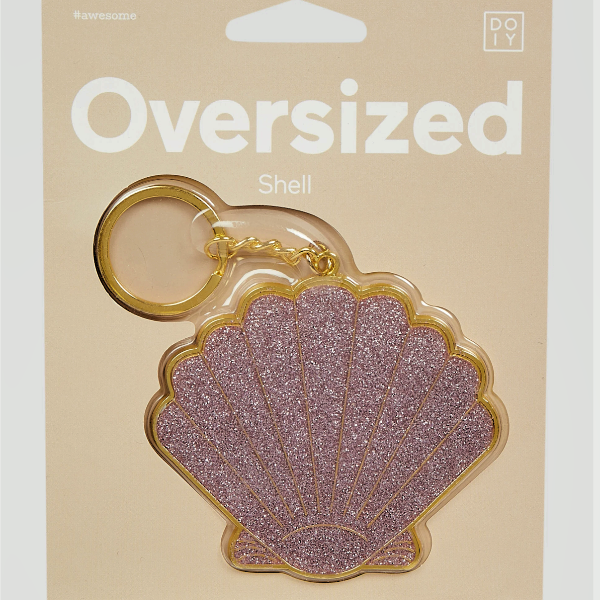 Oversized Shell Keychain with glittery seashell design and gold keyring, perfect for accessories.