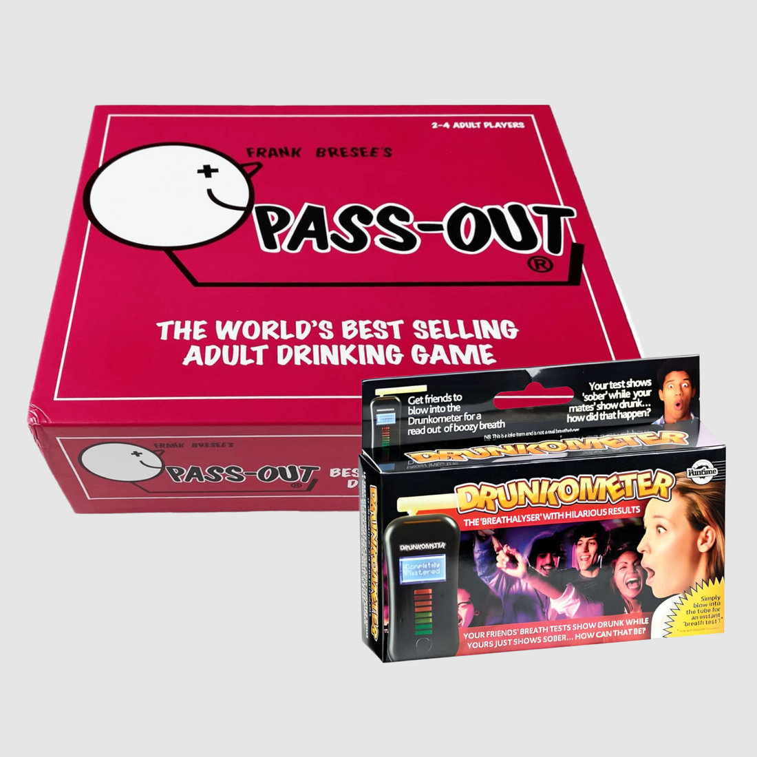 Pass-Out game box with Drunkometer packaging on a white background
