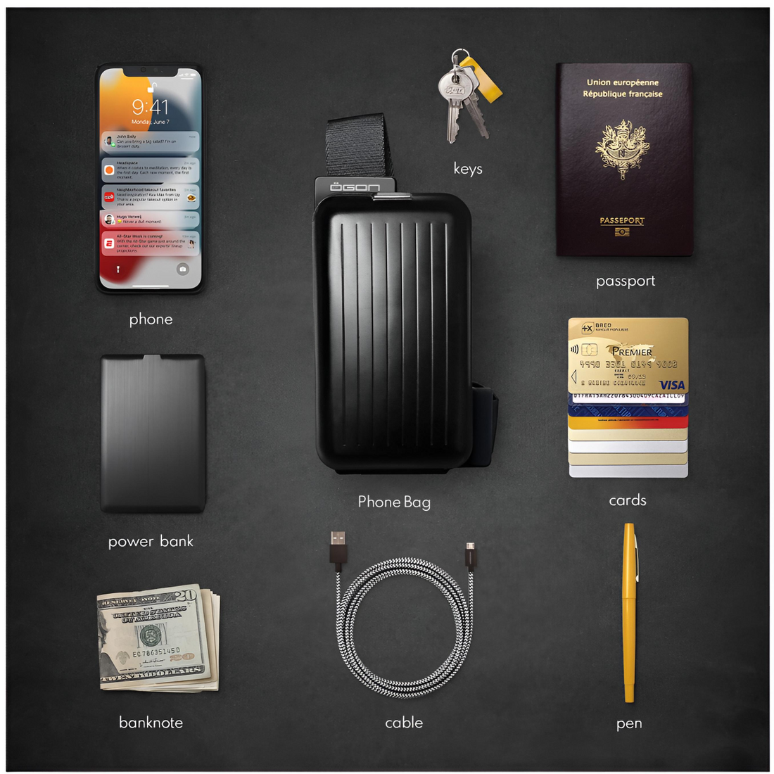 Phone Bag & Wallet by Ögon Design - Black