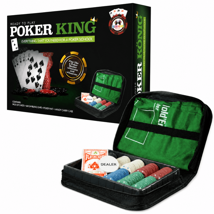 Poker King Set - Complete poker game set with mat and carry case for easy transport and storage.