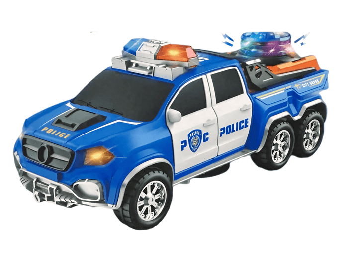 Police Patrol Truck Toy with Lights, Sounds & Moving Action featuring flashing lights and sirens.
