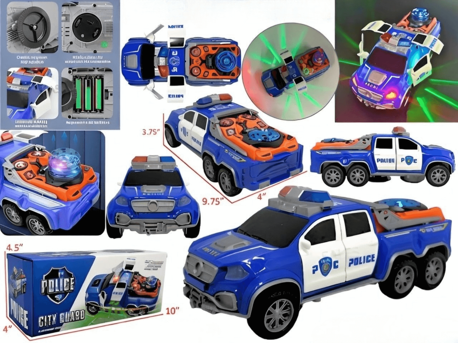Police Patrol Truck Toy with Lights, Sounds & Moving Action colorful design with flashing lights and siren.
