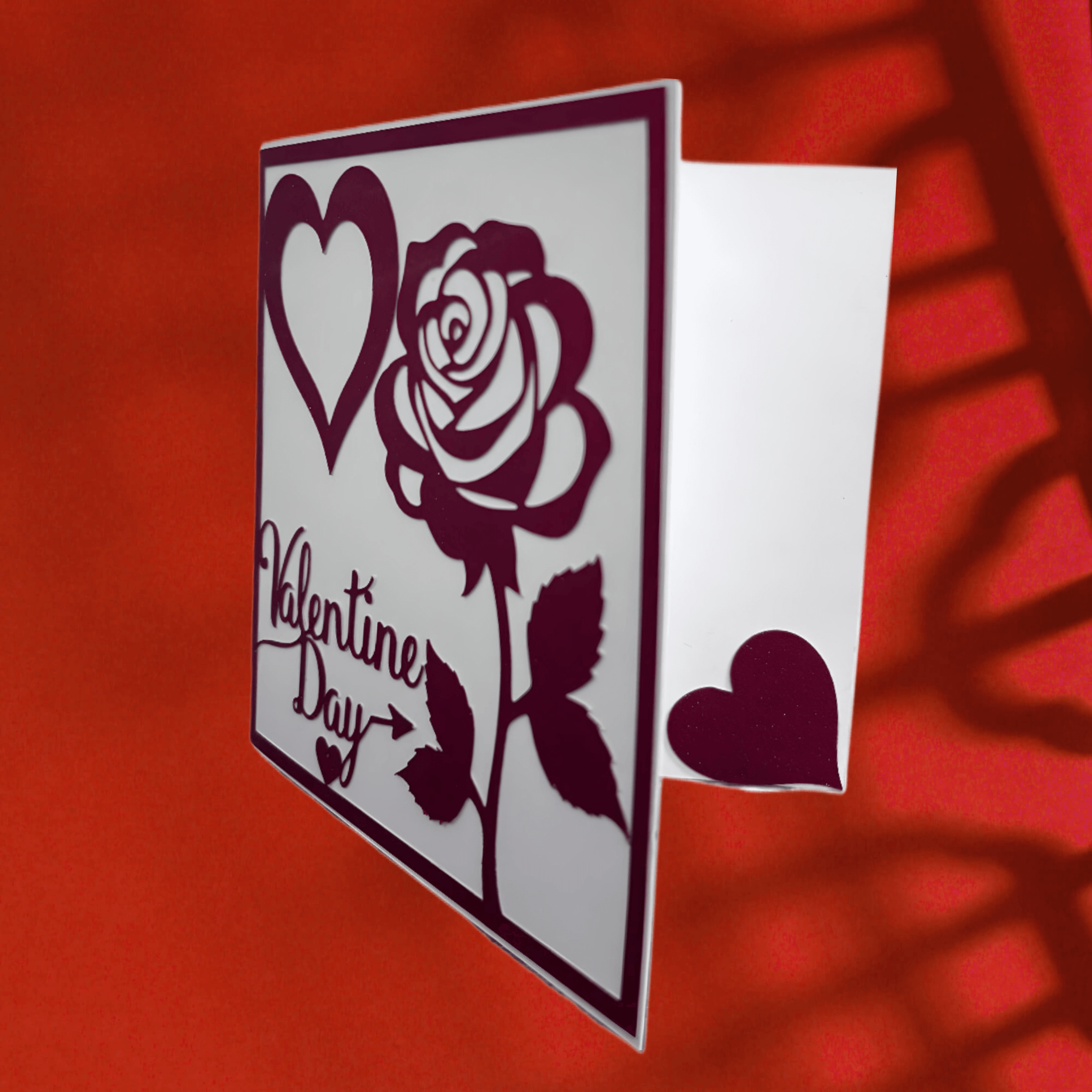 Rosy Heart Wishes Valentine's Day Card with rose and hearts design on a white background.