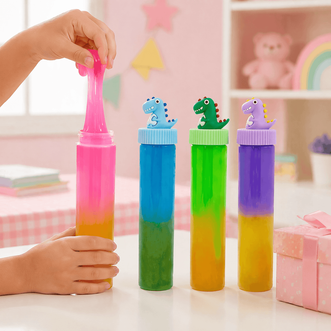 Slime Two Tone Tube with Dino – Colorful Dinosaur Slime Toy