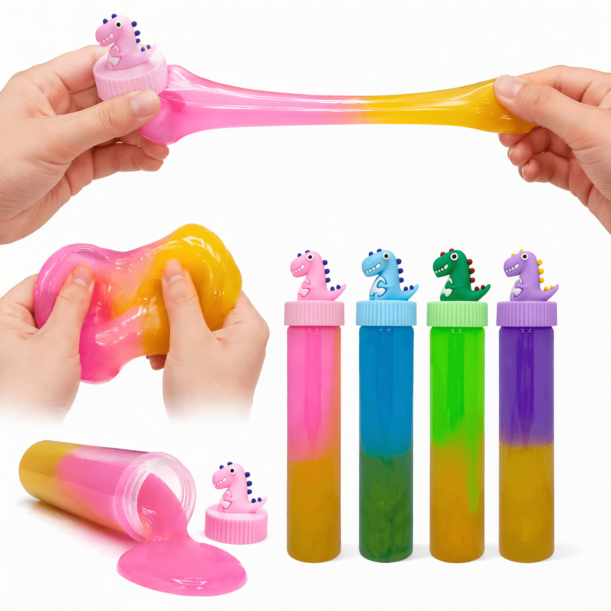 Slime Two Tone Tube with Dino – Colorful Dinosaur Slime Toy