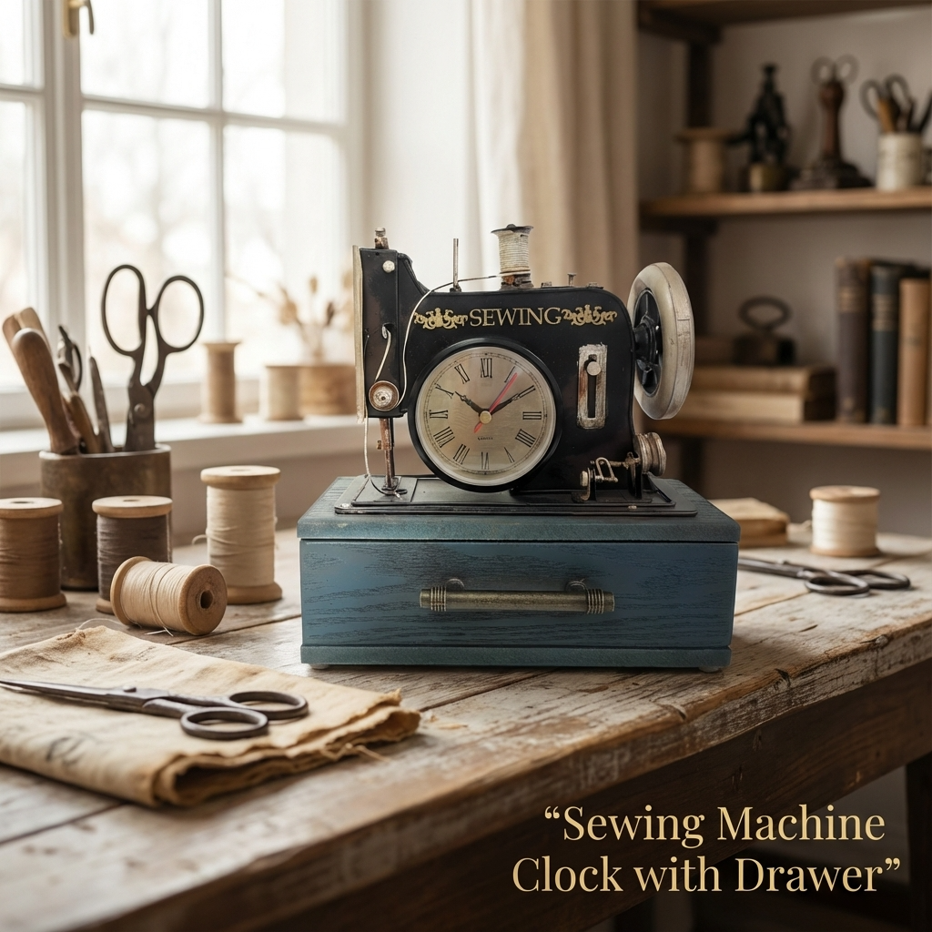 Sewing Machine Clock with Drawer
