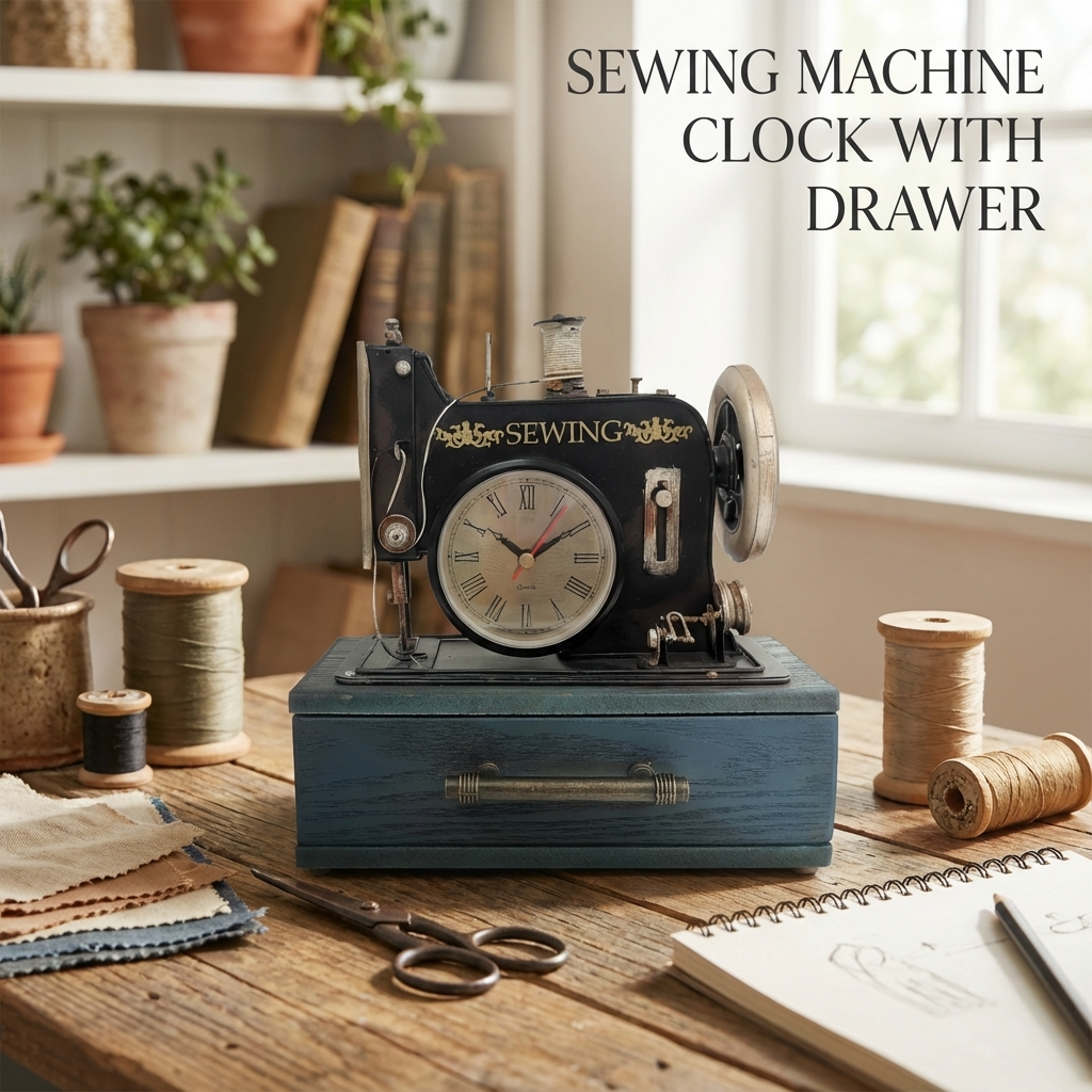 Sewing Machine Clock with Drawer