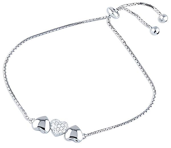 Silver Adjustable Heart Bracelet with white CZ Stones - Everbond Gifts