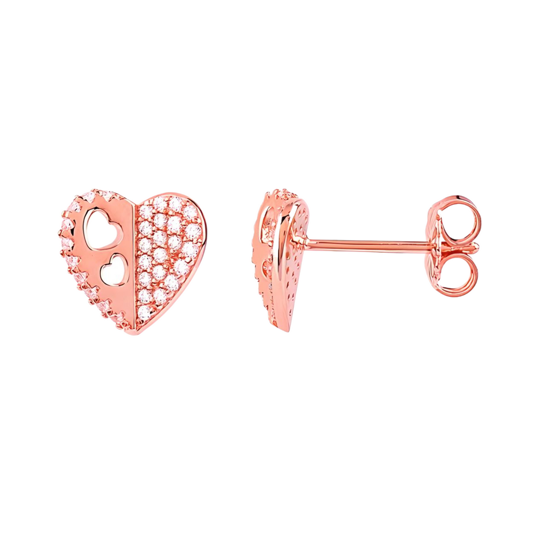 Silver Heart Earring With CZ and Rose Gold Plated - Everbond Gifts