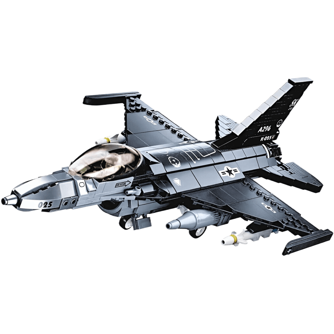 Sluban - F-16C Falcon Fighter Jet Building Set in sleek design with pilot mini-figure and missiles.
