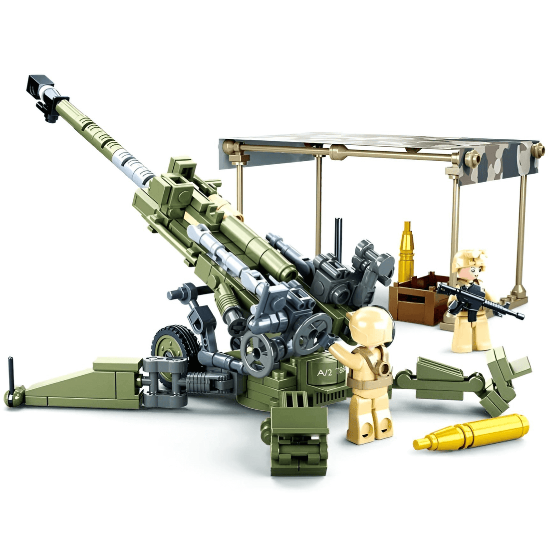 Sluban - M777 Howitzer Artillery US Military Set featuring detailed cannon and mini-figures for military-themed play.