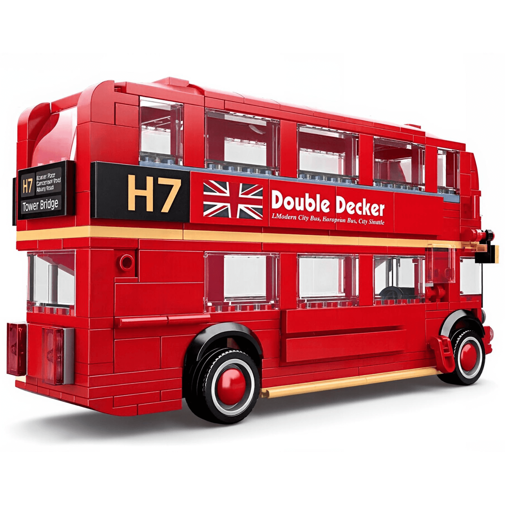 Sluban London - Double Decker City Bus set showcasing a vibrant red building toy with British details.