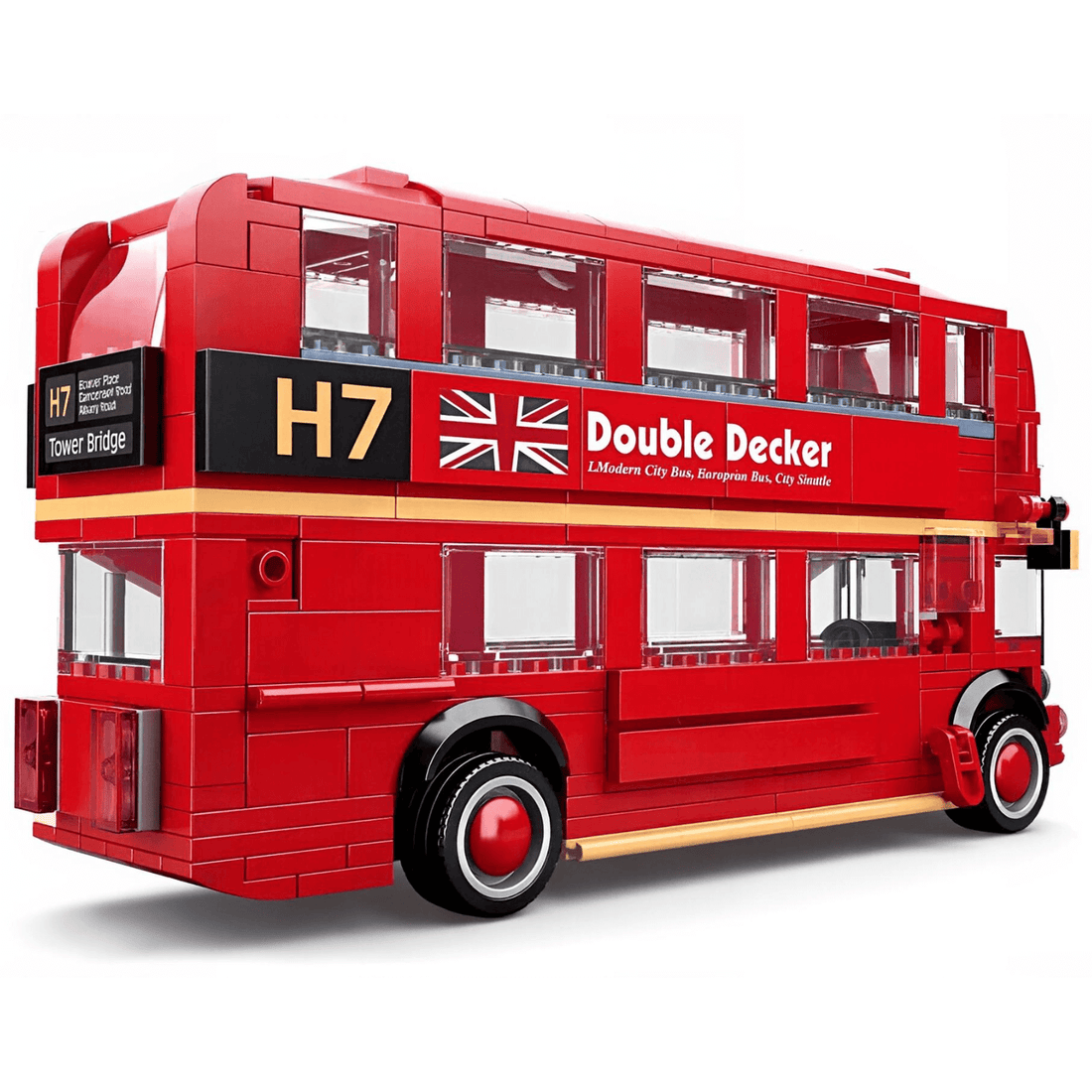 Sluban London - Double Decker City Bus set showcasing a vibrant red building toy with British details.