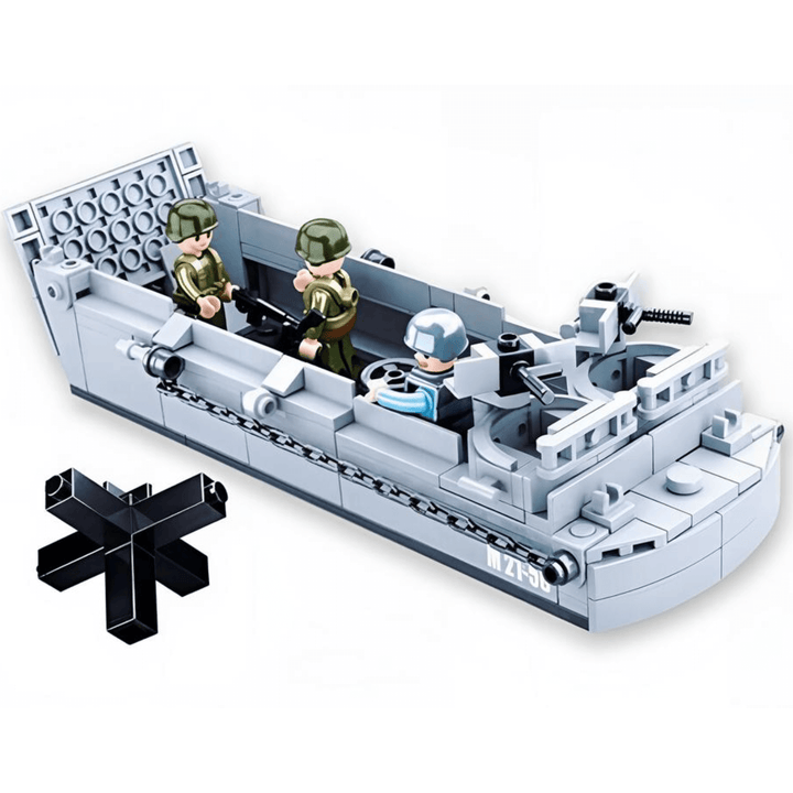 Sluban WW2 Higgins Landing Craft Building Set – 182 Pcs with detailed mini-figures and military design.