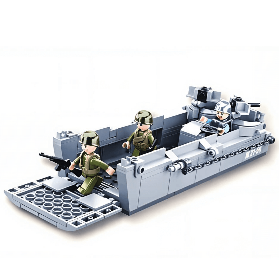 Sluban WW2 Higgins Landing Craft Building Set – 182 Pcs with mini-figures and military details.