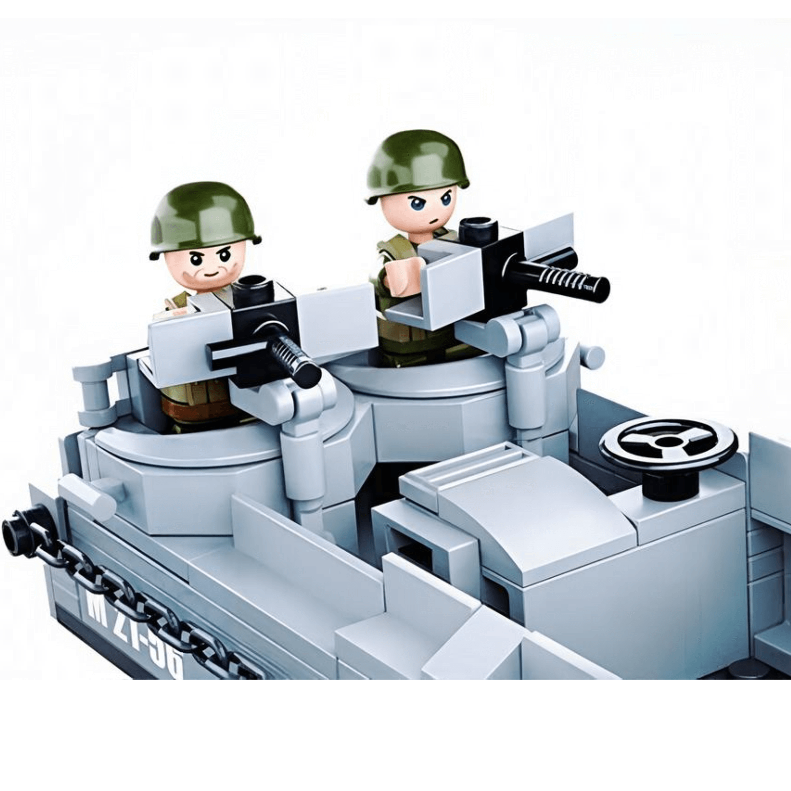 Sluban WW2 Higgins Landing Craft Building Set – 182 Pcs: detailed mini-figures on a landing craft.