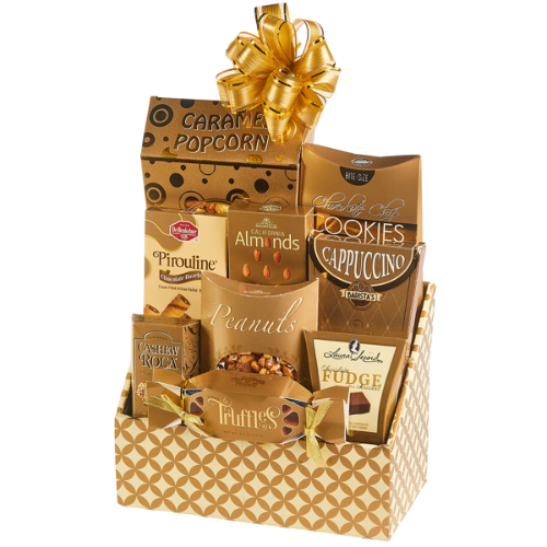 Snack & Go Gourmet Snack Gift Basket - Sweet & Savory Gift Assortment with caramel popcorn, almonds, cookies, and more.