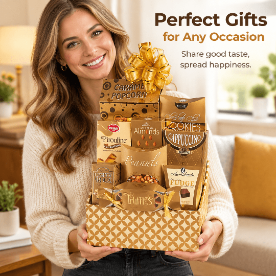 Snack & Go Gourmet Snack Gift Basket - Sweet & Savory Gift Assortment beautifully arranged with sweet and savory treats.