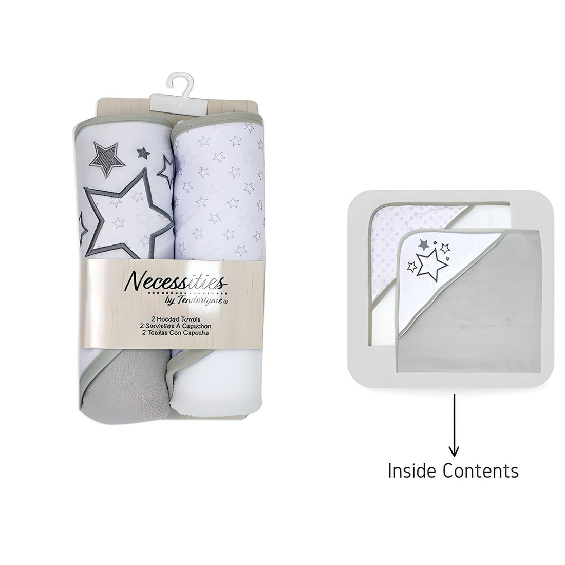 Tendertyme 2 Pack Star Hooded Towel (Grey) - Everbond Gifts