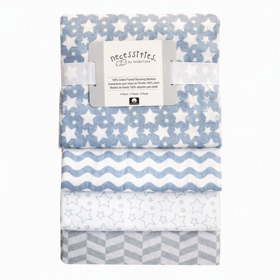 Tendertyme 4-Pack Cotton Receiving Blankets – Blue