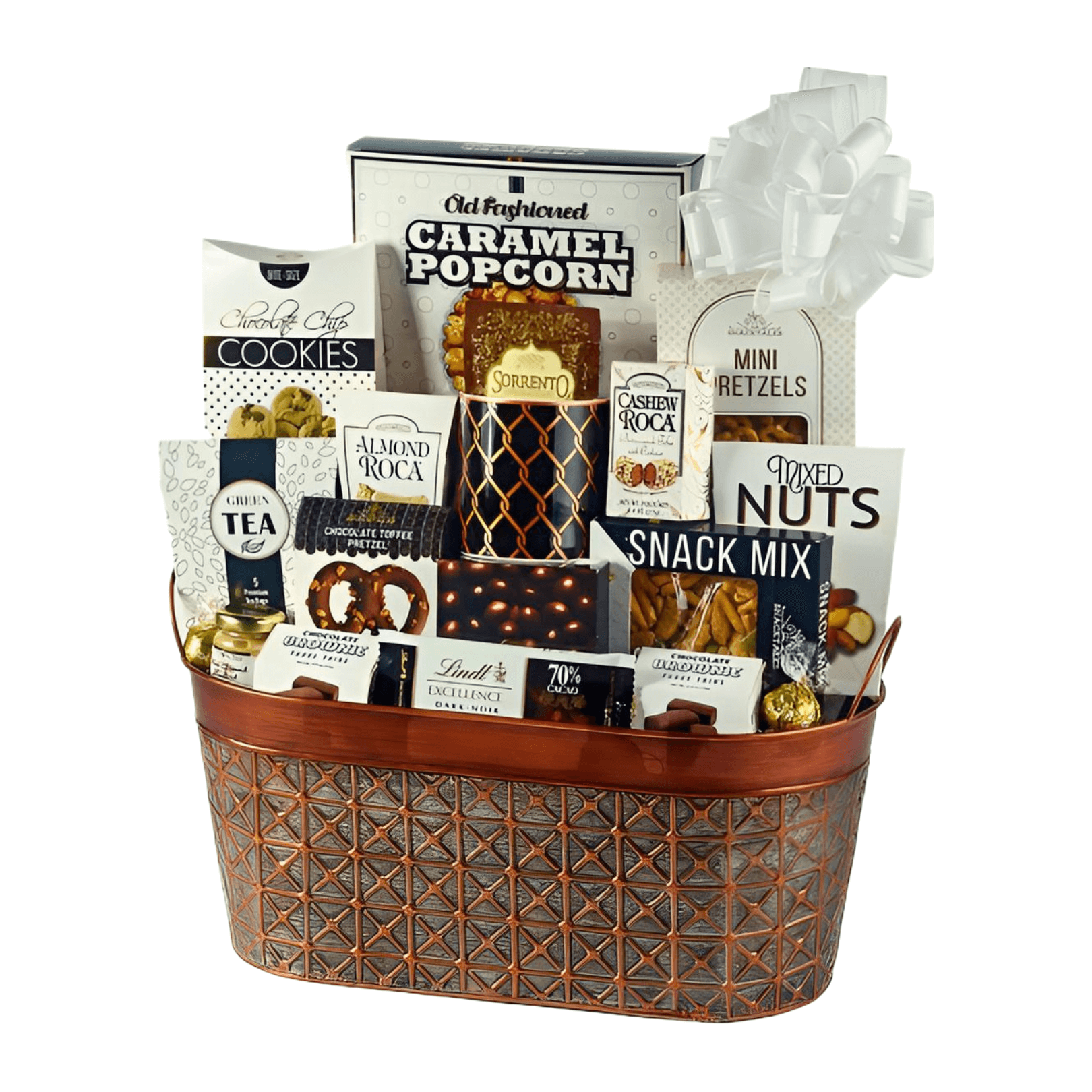 The Luxe Crunch Gift Basket – Truffles, Coffee & Snacks with assorted gourmet treats and snacks.