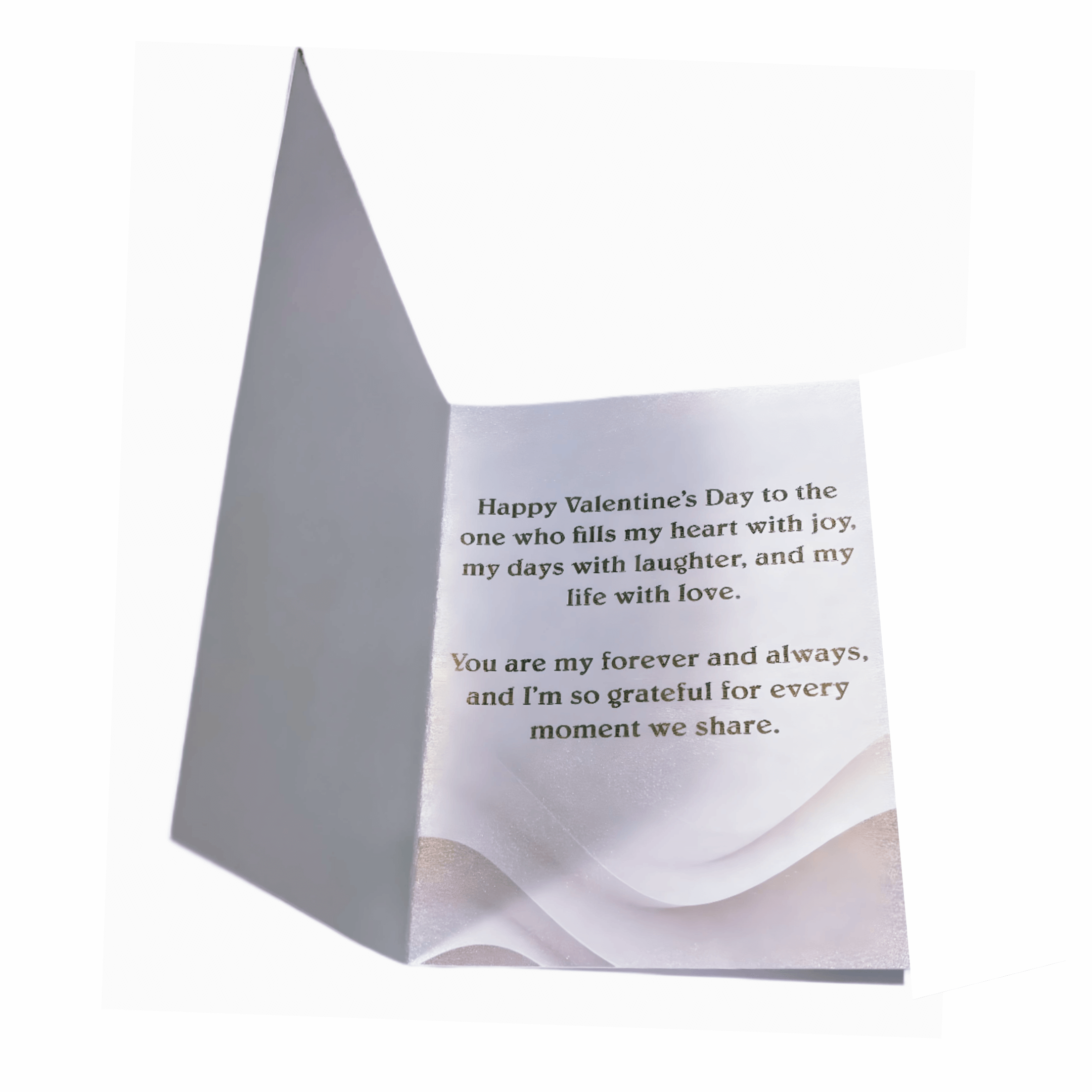 Inside view of Timeless Affection Valentine's Day card with heartfelt message about love and gratitude.
