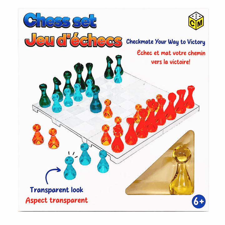 Transparent Acrylic Chess Set, 10 x 10 Inch