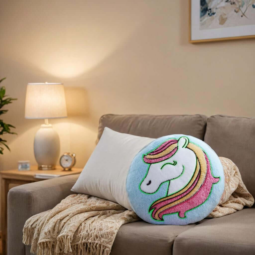 Glow-in-the-Dark Unicorn Pillow – Soft 12" Round Plush