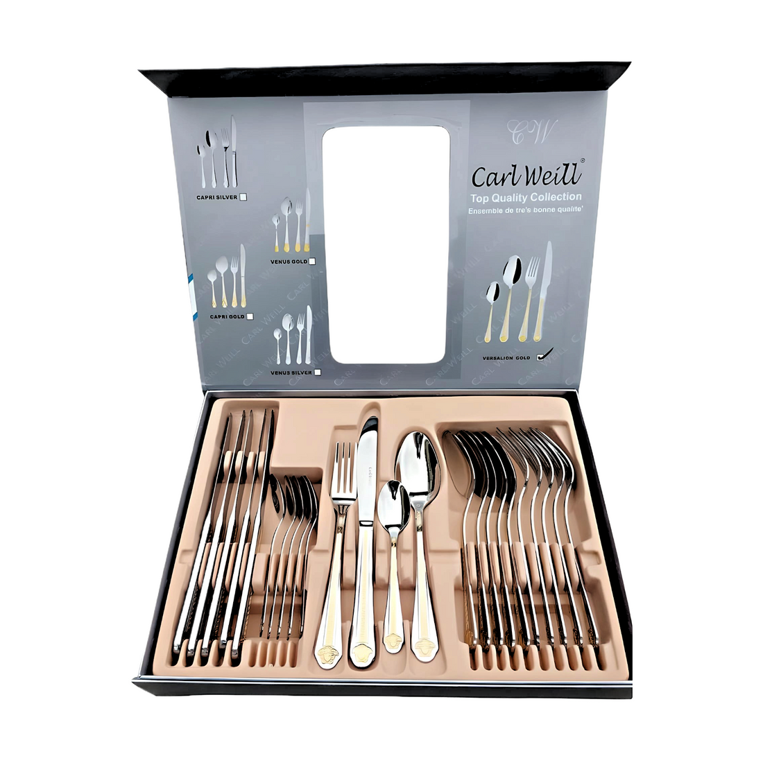Versilion Gold 24 Piece Cutlery Set by Carl Weill