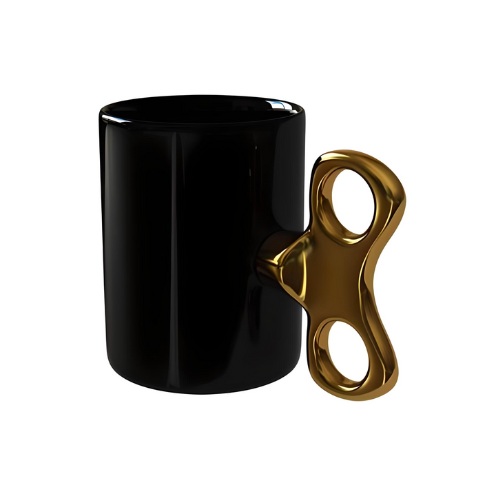 Wind-Up Mug Black with Gold handle - Everbond Gifts