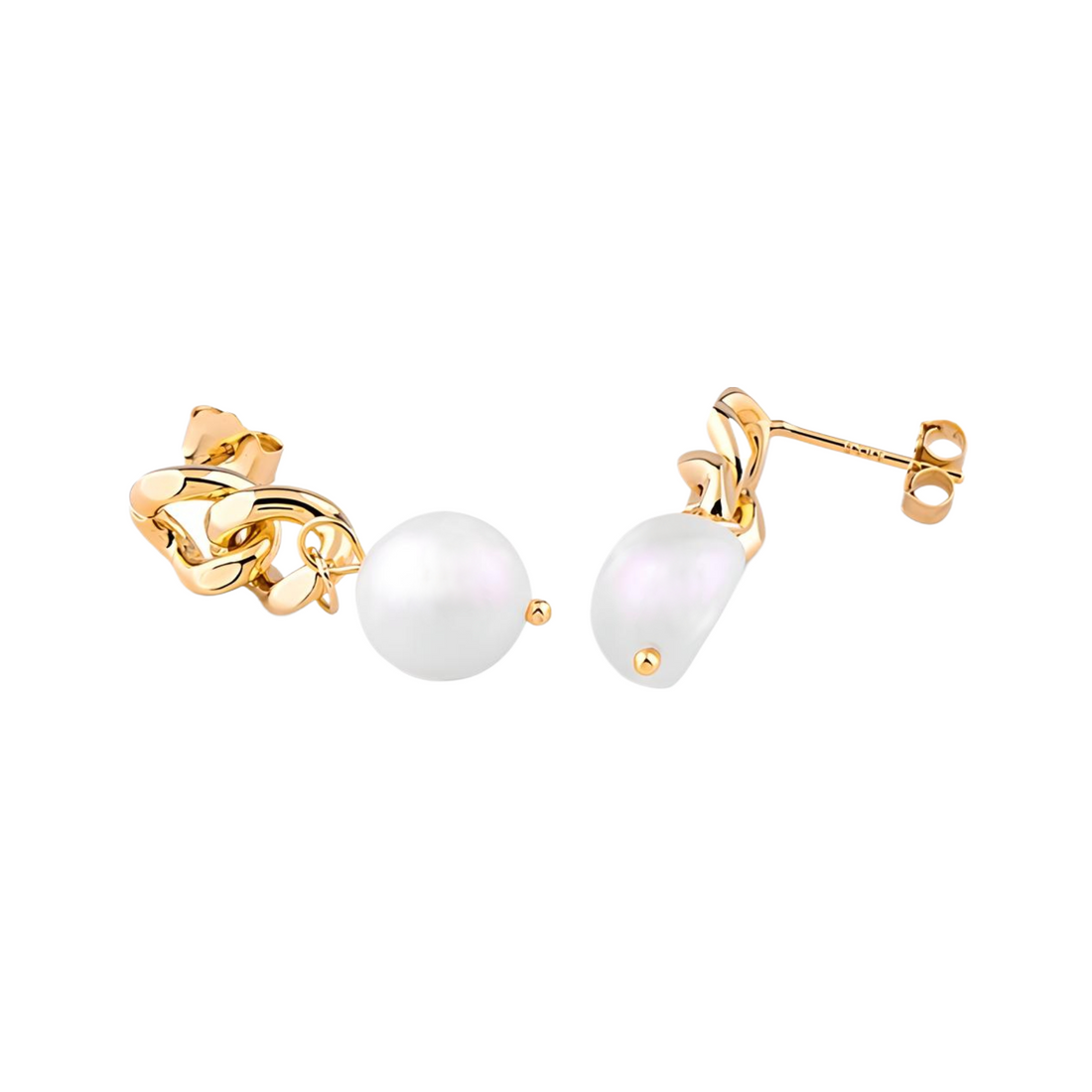 Yellow Gold Plated Sterling Silver Earrings with 10mm Baroque Fresh Water Pearls - Everbond Gifts