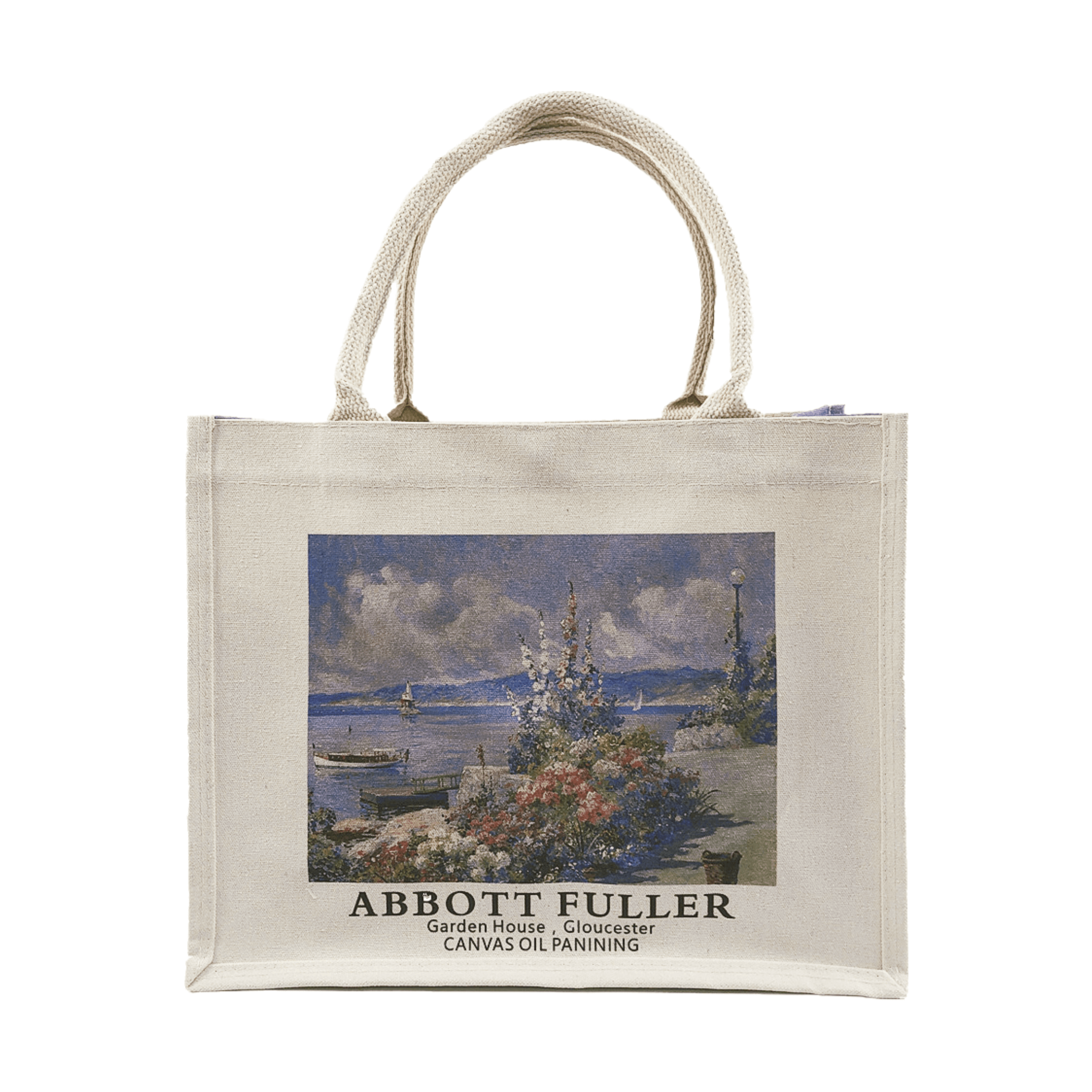 Abbot Fuller Garden House Canvas Tote Bag featuring stunning oil painting design, perfect for art lovers and daily use.