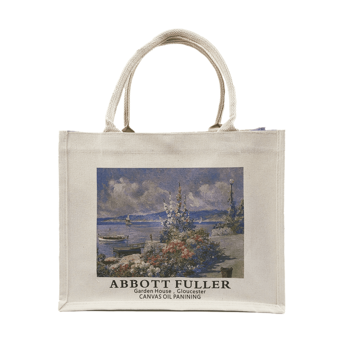 Abbot Fuller Garden House Canvas Tote Bag featuring stunning oil painting design, perfect for art lovers and daily use.