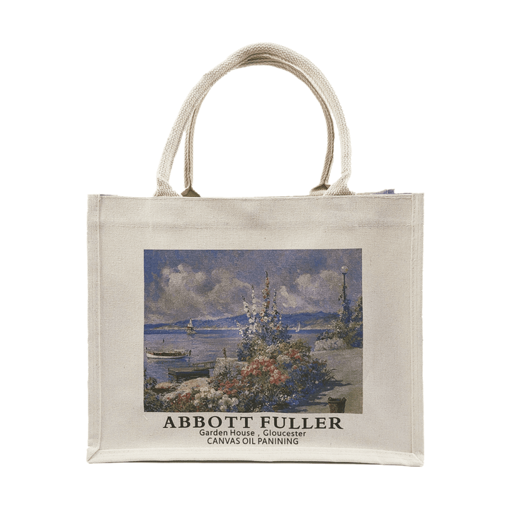 Abbot Fuller Garden House Canvas Tote Bag featuring stunning oil painting design, perfect for art lovers and daily use.