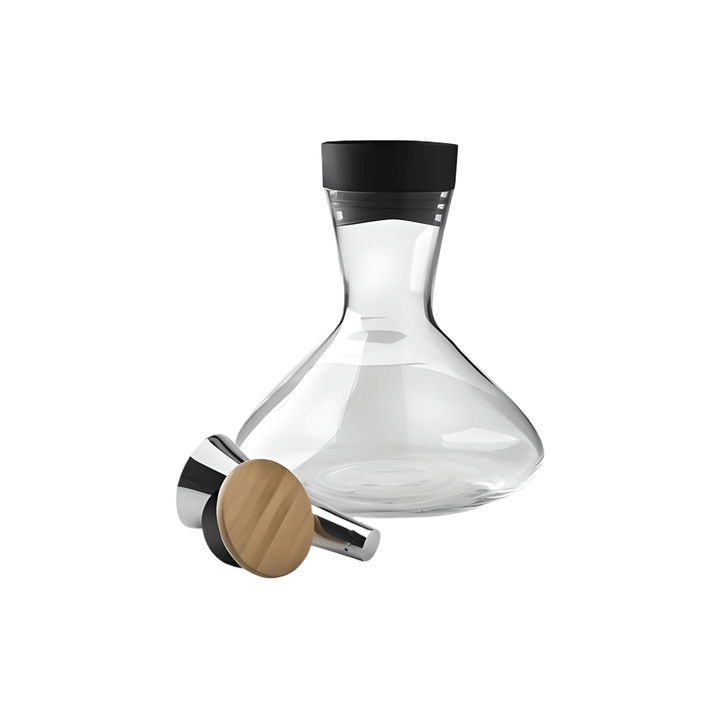 Aerato Red Wine Carafe with bamboo lid and stainless steel aerator for better wine experience.