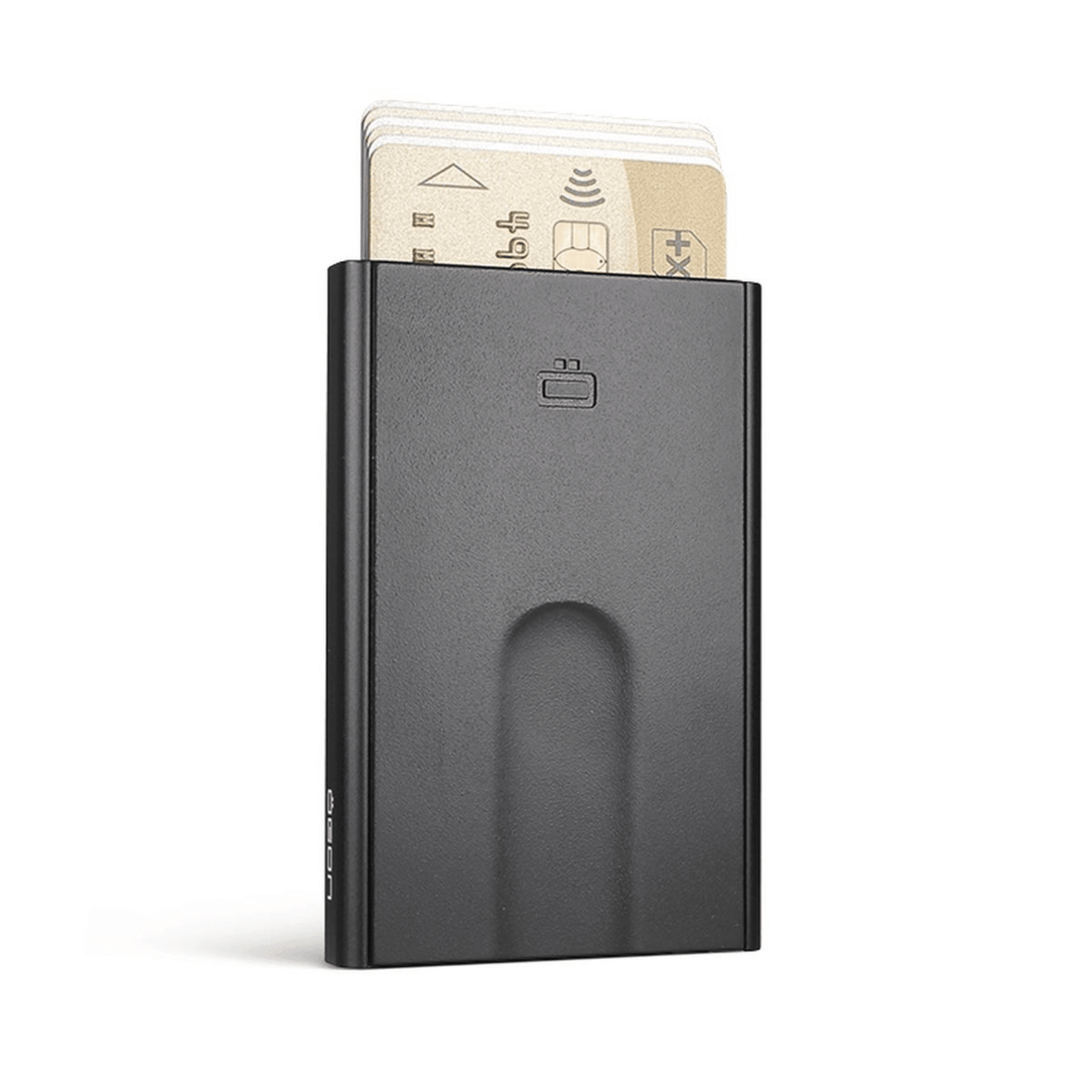 Anti-Theft Backpack and Aluminum Wallet Set featuring a sleek black aluminum wallet with RFID protection.