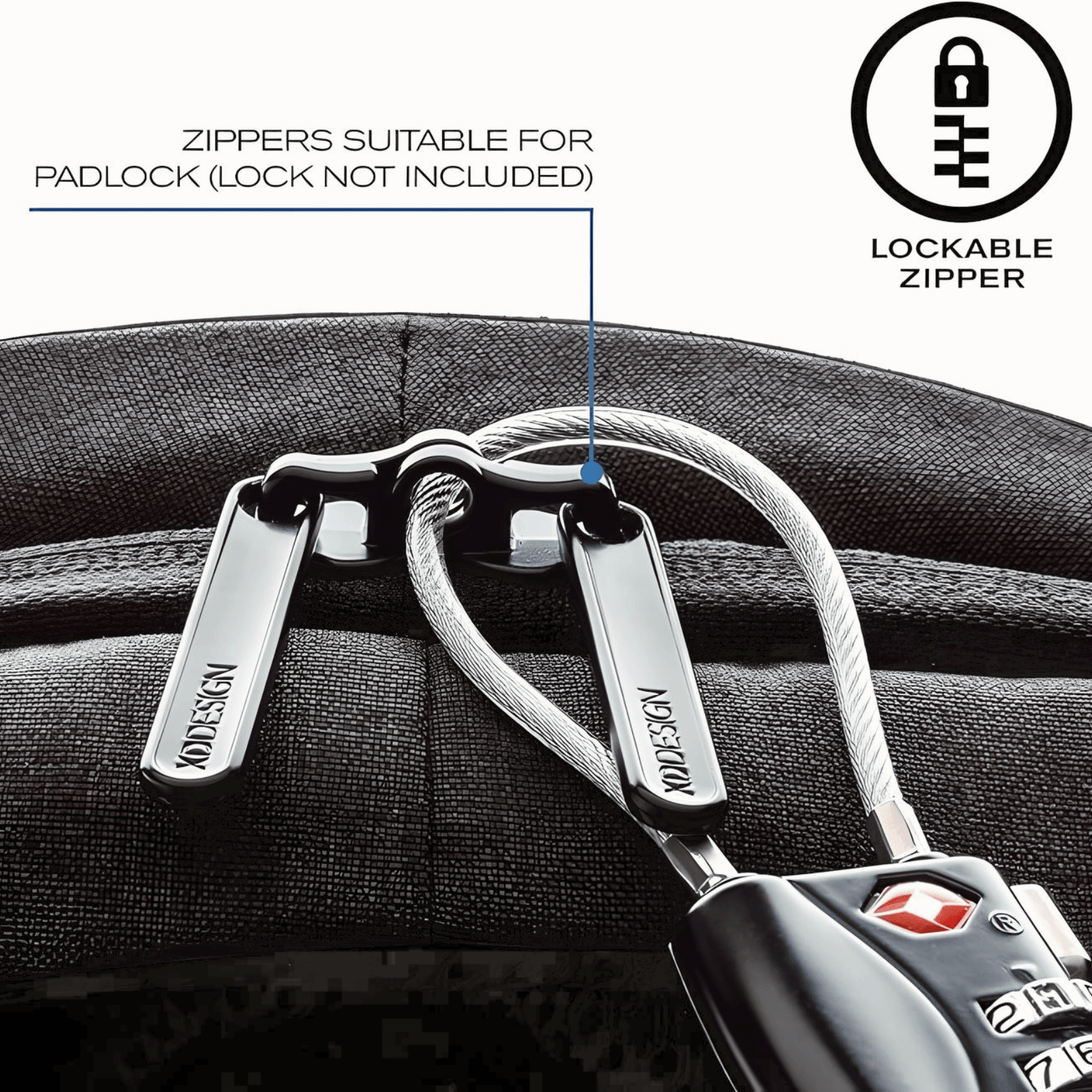 Lockable zippers on the Anti-Theft Backpack and Aluminum Wallet Set for added security.