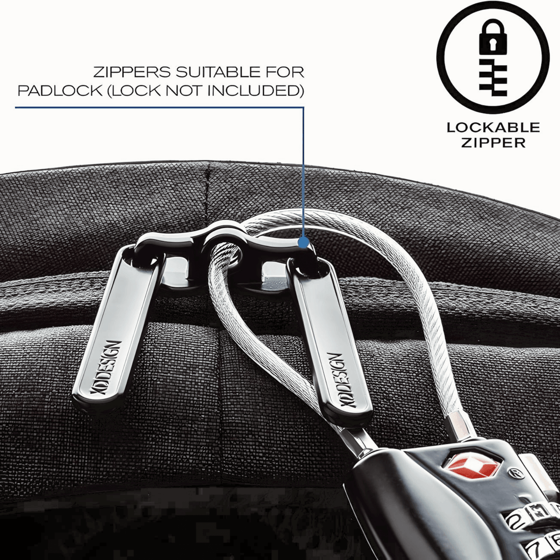 Lockable zippers on the Anti-Theft Backpack and Aluminum Wallet Set for added security.
